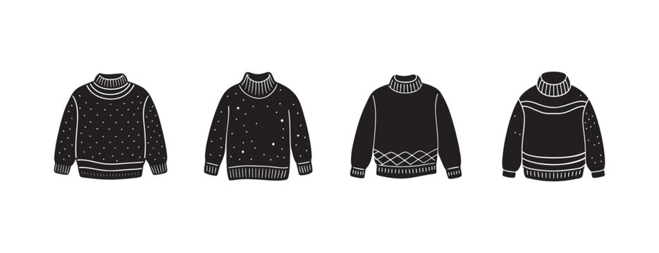 turtleneck sweaters with various knit patterns and designs  isolated on white background