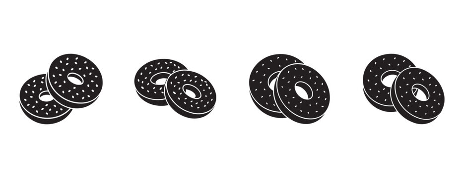 multiple chocolate donuts with sprinkles on white background for food and dessert concepts