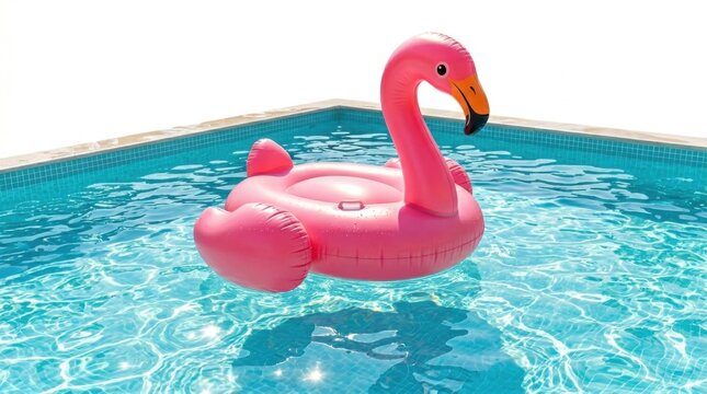 Pink Flamingo Inflatable Pool Float in Blue Swimming Pool