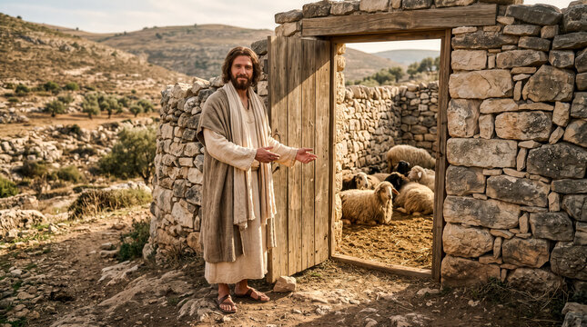 Symbolic biblical illustration of Jesus Christ as the Door.