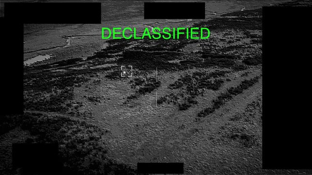 Government official-looking footage proof evidence of UAF or UFO activity in sky. Military jet or air force on board camera or surveillance drone capture video of unidentified alien aircraft flying