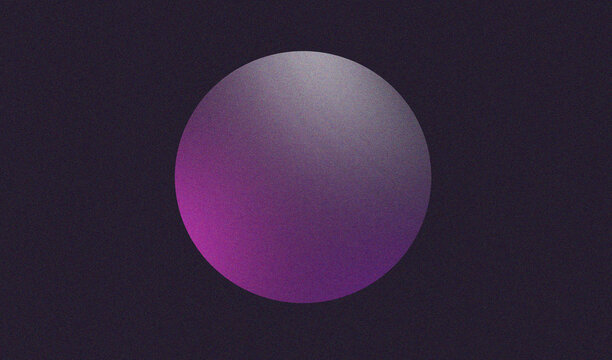 Glowing purple gradient sphere on black background, abstract grainy noise texture blurry ambient globe planet retro poster banner cover flyer backdrop design 