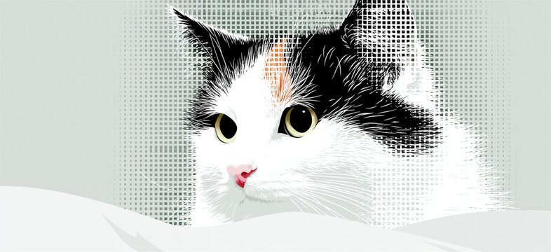 Calico Cat Portrait with Artistic Halftone Texture