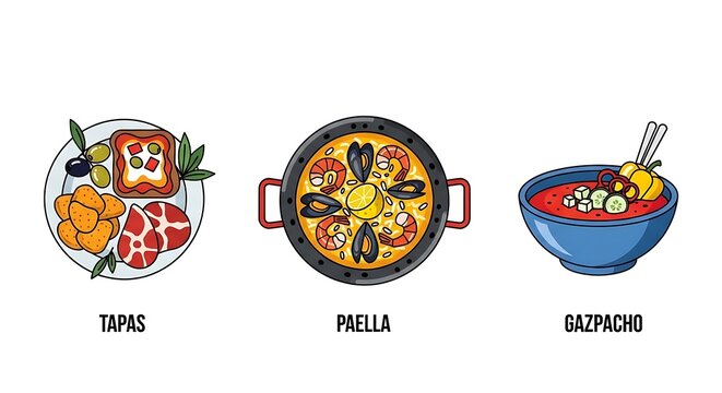 Spanish cuisine icons.