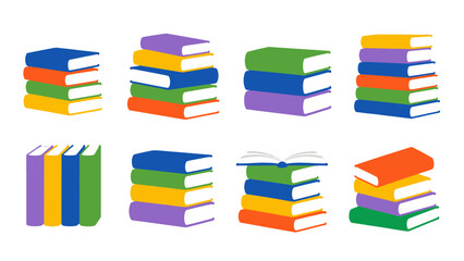 Colorful stacked books and upright volumes vector set © Alan