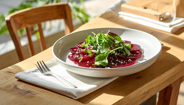 Rote-Bete-Carpaccio am Holztisch (Home Fine Dining)