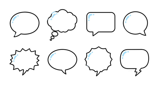 Set of blank speech and thought bubble sticker shapes