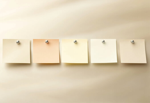 Five Blank Square Sticky Notes Pinned to a Textured Wall