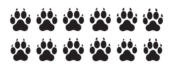 Paw print set, puppy or kitten footprint, animal trace vector design element. © Modern