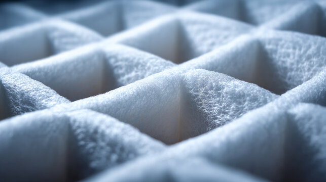 Close-up of a textured white waffle grid pattern with breakfast, geometric