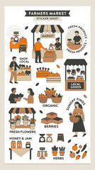 Fototapeta premium Farmer Market Sticker Sheet Illustration Celebrating Fresh Produce and Local Goods