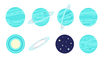 Set of turquoise planets, rings, and starry space icons © Alan