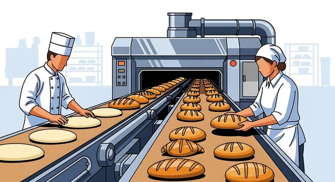 Bread factory line.