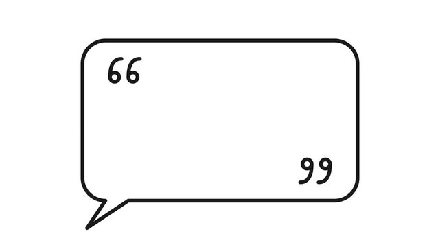 Animated speech bubbles with quotation marks appearing sequentially