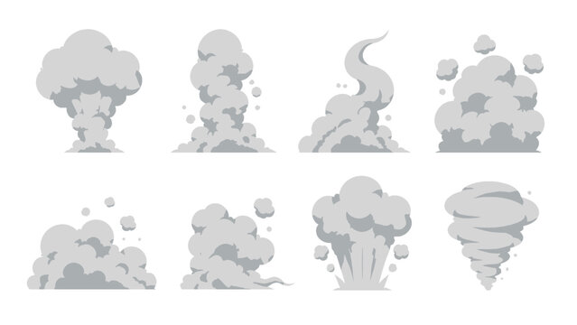 Cartoon smoke cloud and dust explosion effect set