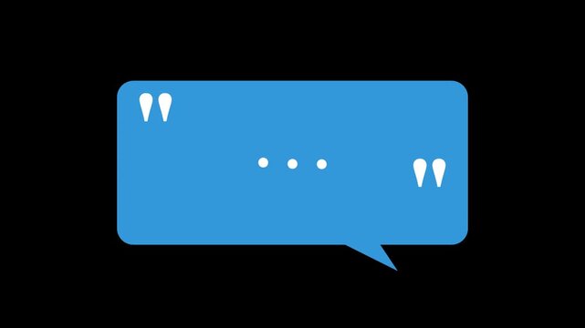 Blue speech bubble with quotation marks and ellipsis animation