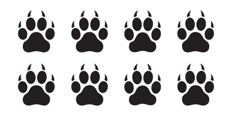 Black paw prints isolated on transparent background wild animal footprints graphic. © Modern