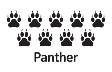 Fototapeta premium Ten panther paw prints and word panther on transparent background wildlife footprints.