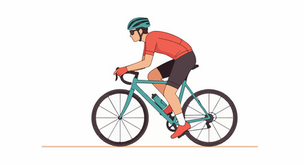 Obraz premium Colorful cyclist rides teal bicycle on road