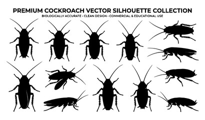 Cockroach vector silhouette set with insect icons © Md