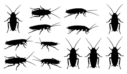 Cockroach silhouette vector set with insect illustrations © Md