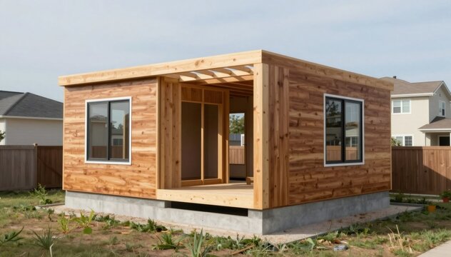 Modular tiny home construction building an accessory dwelling unit