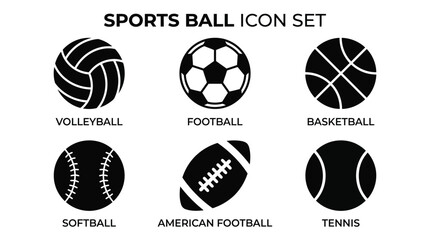 Obraz premium Sports Ball Icon Set Flat Black Silhouettes On White Background