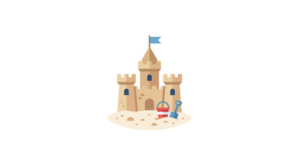 Minimalist Sandcastle Illustration with Beach Toy Bucket and Shovel © Naufal Zidan