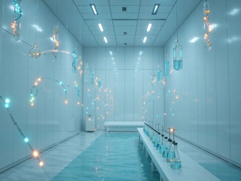 Scientific research lab with genetic engineering and dna sequencing concept