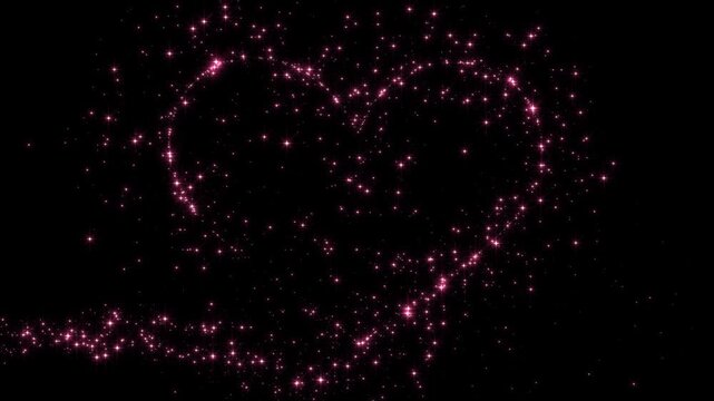 valentines day heart shape frame pink sparkle glitters light trail alpha channel loopable animation, shiny glowing red stars isolated love social media motion design element