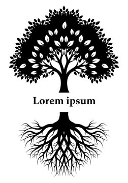 Tree of life silhouette with roots and lorem ipsum text silhouette abstract illustration environment