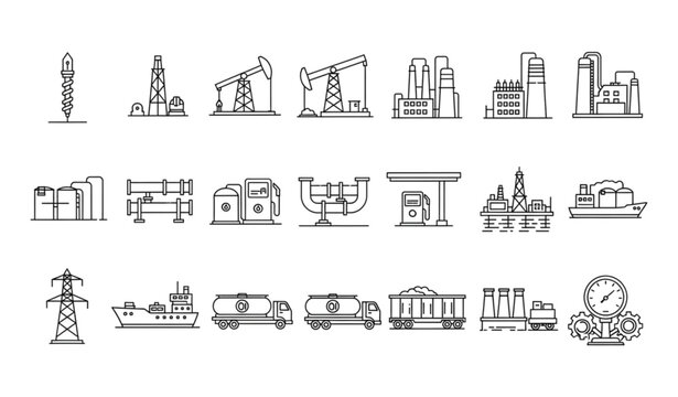 Petroleum Industry Outline Vector Icon Collection