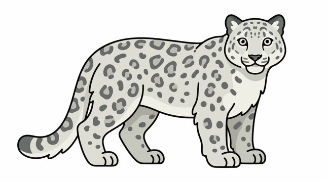 A cartoon-style snow leopard with gray spots and white fur