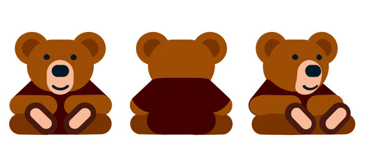 Fototapeta premium Three Views of a Teddy Bear: A charming illustration depicts a teddy bear from front, back, and side, showcasing its simple design and friendly demeanor.