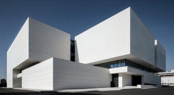 Modern minimalist white building with geometric architectural design