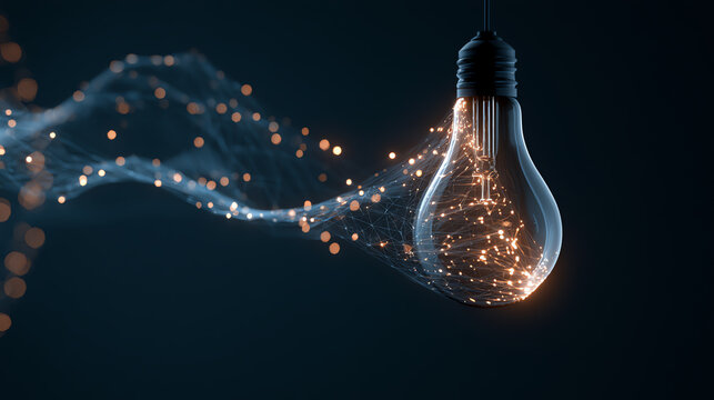 A glowing light bulb emits vibrant sparks, showcasing creativity and innovation in design and technology.