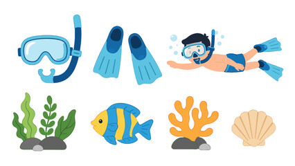 Snorkeling and underwater marine elements vector set © Alan