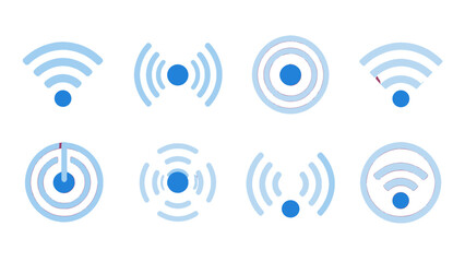 Plakat Set of blue wireless signal and wifi icon symbols
