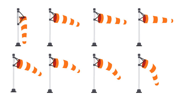 Set of orange and white windsock vector illustrations