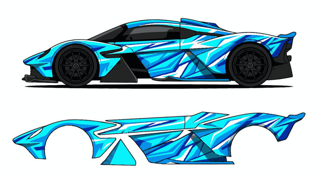Graphic vector illustration of a sharp blue sports car's front quarter