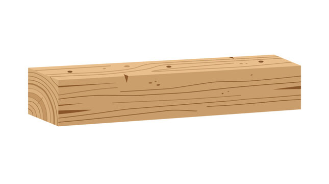 Flat minimal vector illustration of structural timber beam with realistic rectangular profile and subtle wood texture details, construction material concept