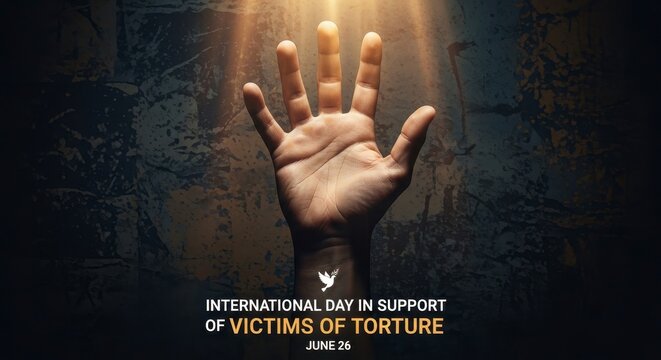 Hand reaching out with light background for torture victims day