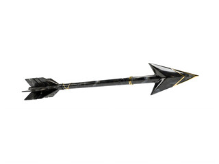 Obraz premium Aged wooden arrow with fletching and golden accents in motion during flight against a clean backdrop