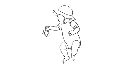 Obraz premium Baby wearing summer clothes and hat playing with toy sun 