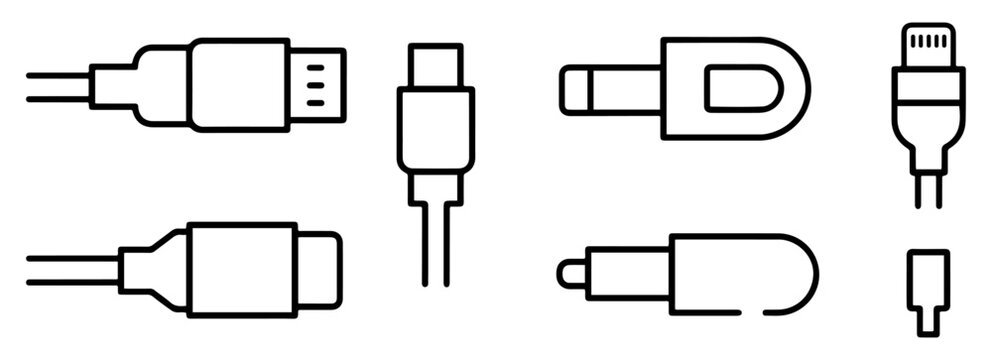 usb cable connector vector icon set