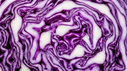 Fototapeta premium Abstract Macro Texture of Fresh Purple Cabbage Leaves with Natural Organic Patterns