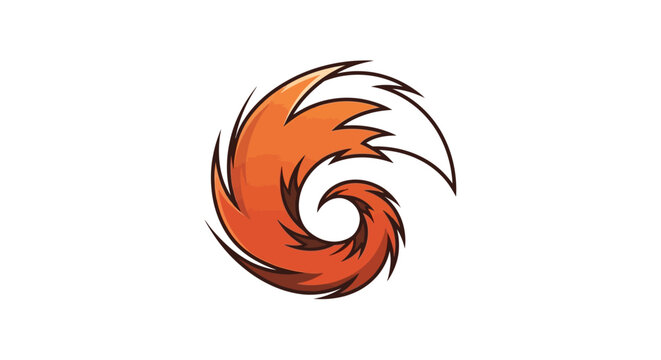 Energetic orange fox tail icon, stylized animal swirl graphic design, abstract vector illustration on white.
