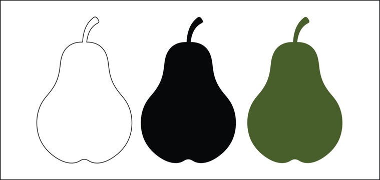 Three pear shapes in white black and green with pear shape, pear outline