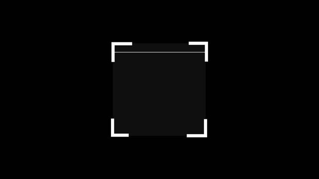 4K animation of futuristic digital scanning frame with white laser line moving up and down on a dark black background.