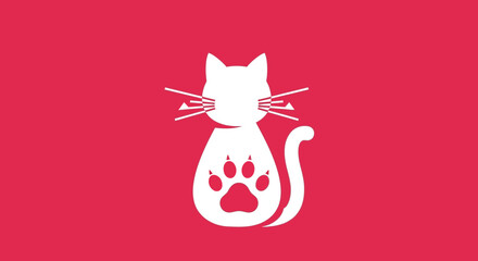 Minimalist White Cat Silhouette Logo with Paw Print on Pink Background © Alexander Raphael Th